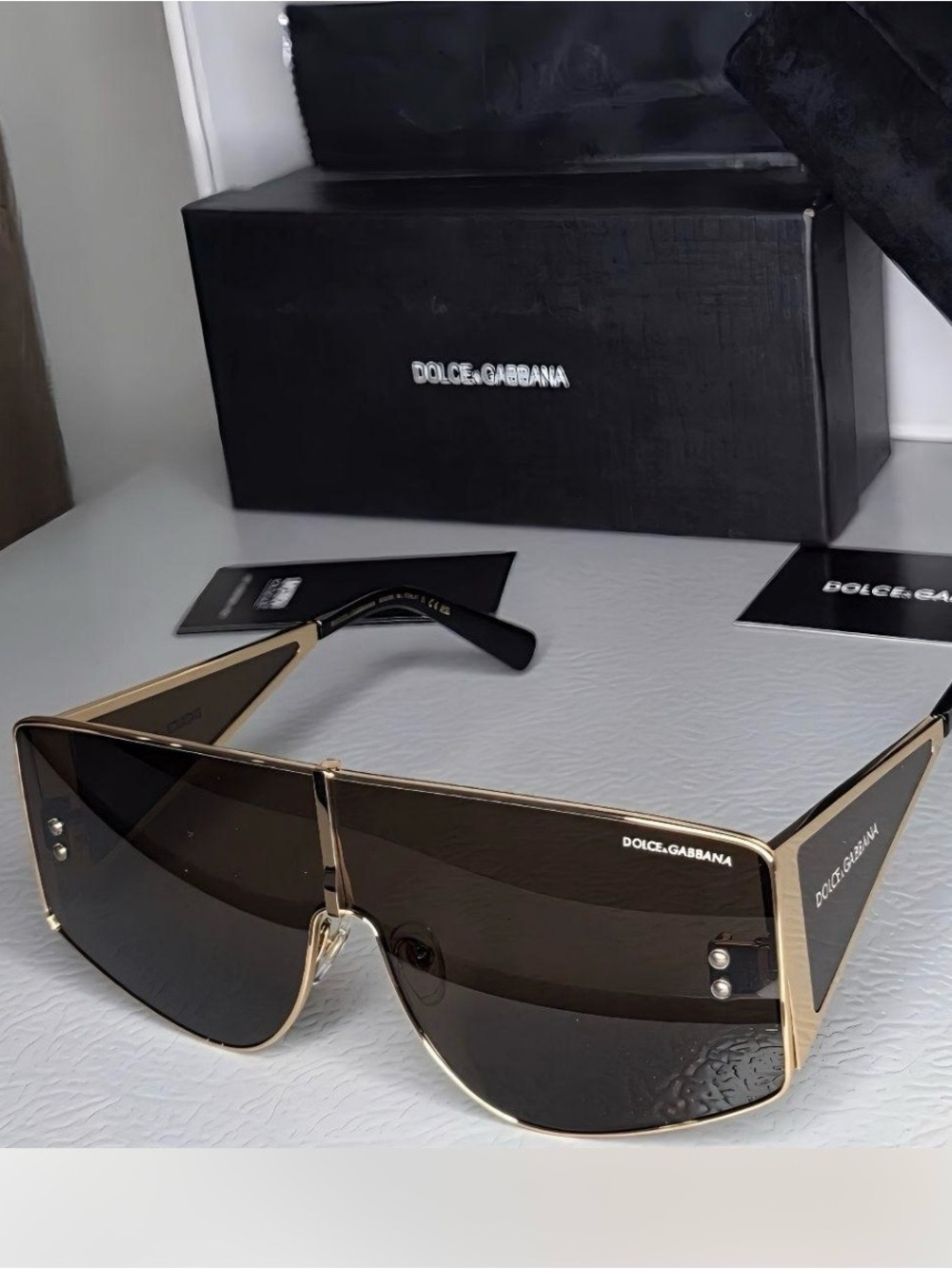 Dolce & Gabbana Gold and Black Shield Sunglasses
